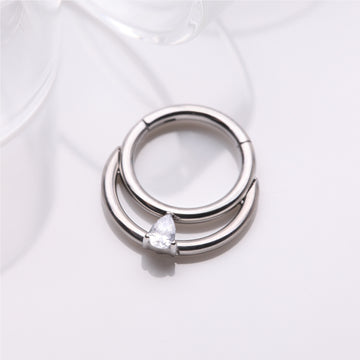 Detail View 1 of Implant Grade Titanium Double Loop Teardrop Sparkle Clicker Hoop Ring-Clear Gem
